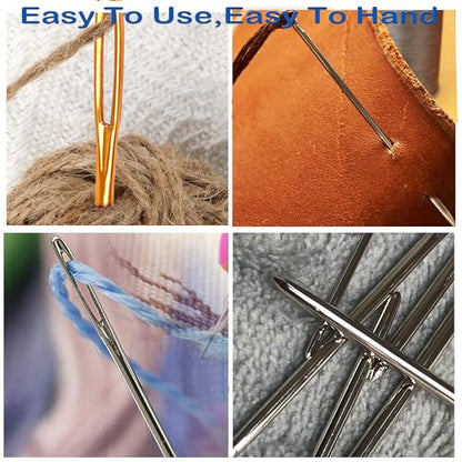 Pikdmin 11pcs Large Eye Sewing Needles Kit, Stainless Steel Large-Eye Blunt Needles & Bent Tapestry Needles for Tapestry,Sewing Wool,Weaving,Darning,Leather, Carpet Canvas Repair - size: 4 sizes/11 pcs