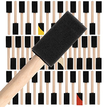 Mister Rui 50-Pack 1 Inch Sponge Paint Brushes with Wood Handles - color: Foam Brush Set | Pack of 50