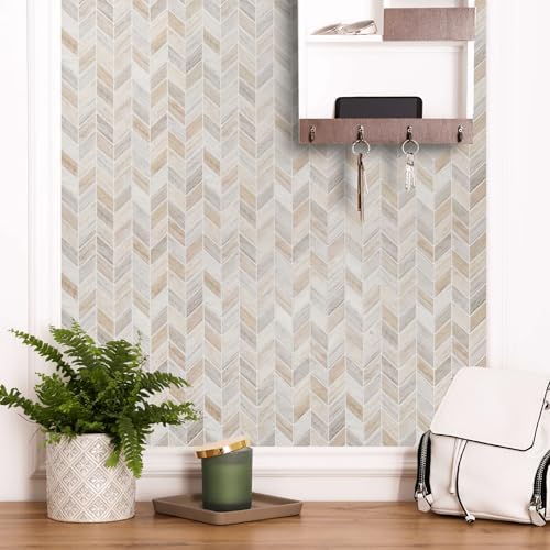 Main Street Peel and Stick Wallpaper Tiles, Earth Herringbone, 24-Pack - color: Earth Herringbone
