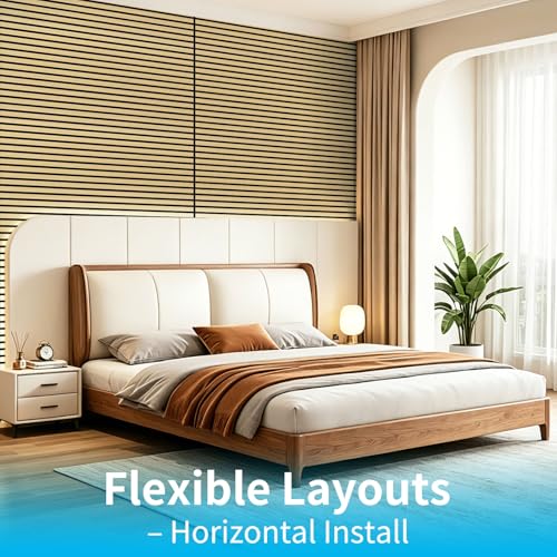 Art3d 47 x 23.6 Inch Acoustic Wood Slat Design Wall Panels, 4-Pack, Oak - color: Oak, size: 23.6" x 47"