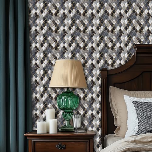 HOMETITUTE Marble Geometric Peel Stick Wallpaper 118.1x17.7 Inch Vinyl - color: Marble
