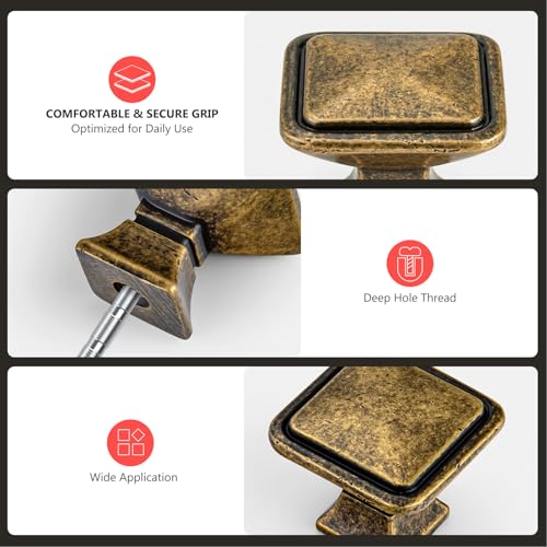 homdiy 20 Pack Antique Brass Cabinet Knobs, Solid Zinc Alloy, Single Hole - color: Antique Brass, size: Single Hole Center