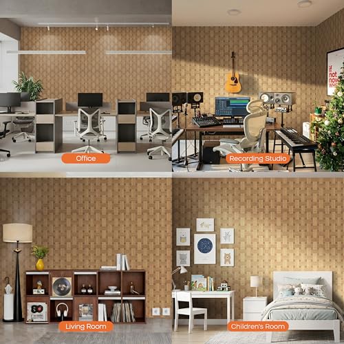 BUBOS 6 Pack Faux Wood Wall Panel,23.6"x23.6" Peel and Stick Acousitc Panel - color: GrainLoom Teakwood