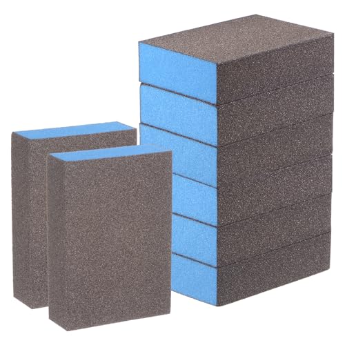 HARFINGTON 8pcs Sanding Sponge Blocks #120 (400 Grits) Wet/Dry Hand Sanding Sponges, 100x70x25mm Foam Sanding Block Pad for Polishing Kitchen Metal Wood Drywall Furniture, Brown&Blue - color: Brown, Blue, size: 400 Grits
