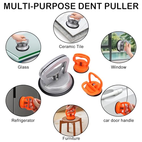 Stainless Steel Dent Puller for Fridge, Paintless Dent Removal Kit, Powerful Dent Puller with Heavy Duty Suction Cup & T-Handle Lifter for Car Body, Refrigerator Door, 3 Pack