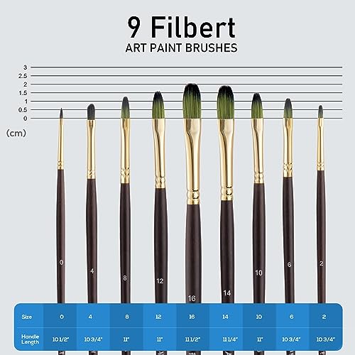 Falling in Art 9 PCS Long Handle Filbert Brushes Set - style: Filbert