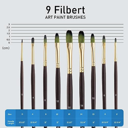 Falling in Art 9 PCS Long Handle Filbert Brushes Set - style: Filbert