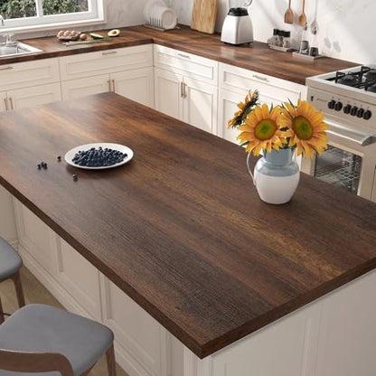 FunStick 24"x200" Dark Brown Walnut Wood Grain Contact Paper Peel and Stick Countertop Contact Paper for Kitchen Cabinet Wallpaper Waterproof Wood Wallpaper for Countertops Cabinets Shelf Liner Decor - size: 24" x 200"
