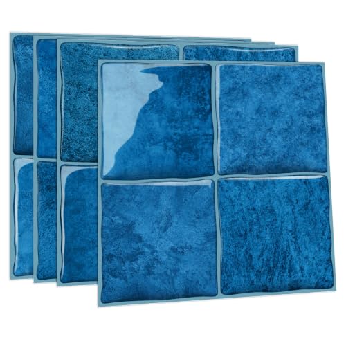 4 Sheets Ocean Blue 6"x6" Peel and Stick Subway Tile Backsplash - color: Ocean Blue, size: 4 Pcs 6" x 6" x 0.05"