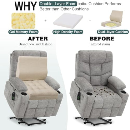 baibu Memory Foam Recliner Cushion with Lumbar Pillow, 20 x 20 x 5 in,Beige - color: Beige (Recliner Chair), size: 20x20x5 Inch (Pack of 1)