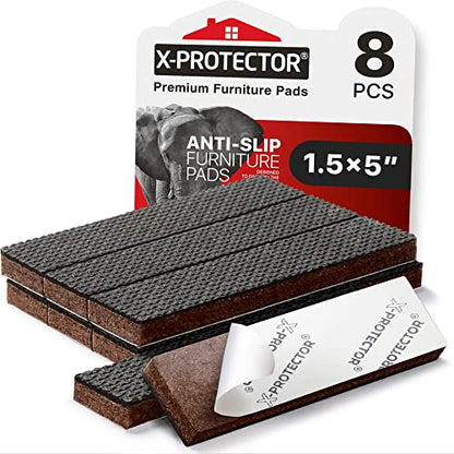 X-PROTECTOR Non-Slip Furniture Pads 8 PC 1.5”x 5” Rubber Furniture Grippers - size: 1.5 x 5 inch 8 Rectangular