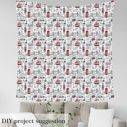 Feelyou London Cartoon Landmarks Fabric by The Yard 1 Yard Soft - color: Multi 011, size: 1 Yard
