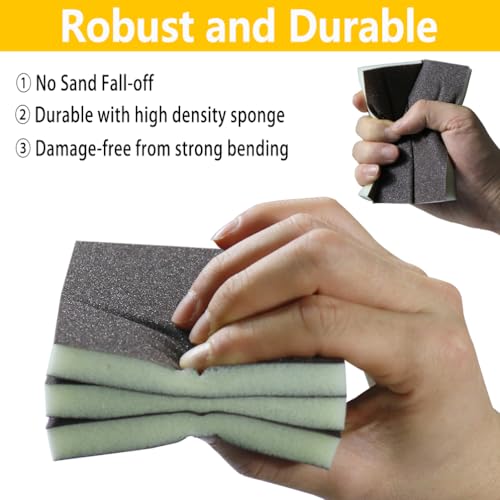 16PCS 60 Grits Sanding Sponge Coarse Sanding Block, Washable and Reusable Wet Dry Sandpaper Sponge， Sander Sponges for Wood Drywall Metal Wood - color: Brown, size: 60 Grits-16PCS