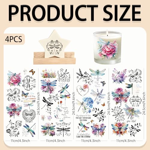 4 Sheets Rub on Transfers for Crafts, Dragonflies Furniture Transfers for Wood, Glass, Plastic & Ceramics, Decorative Decals - style: Dragonflies