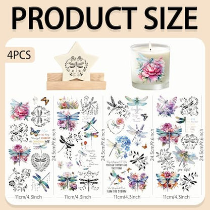 4 Sheets Rub on Transfers for Crafts, Dragonflies Furniture Transfers for Wood, Glass, Plastic & Ceramics, Decorative Decals - style: Dragonflies