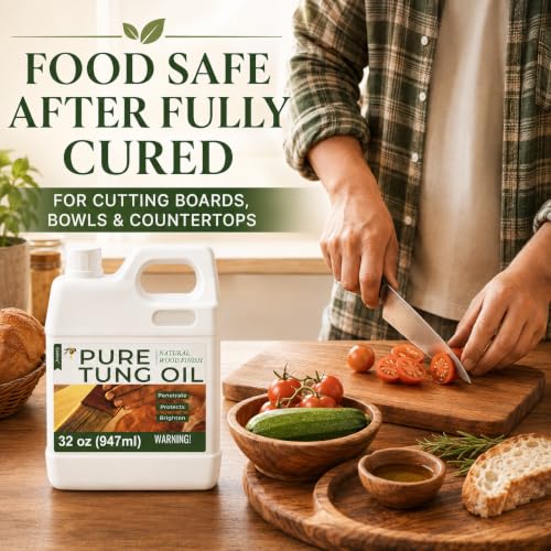 32oz 100% Pure Tung Oil for Wood, Food-Safe Waterproof Tung Oil with Towel - size: 32 Fl OZ