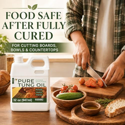 32oz 100% Pure Tung Oil for Wood, Food-Safe Waterproof Tung Oil with Towel - size: 32 Fl OZ