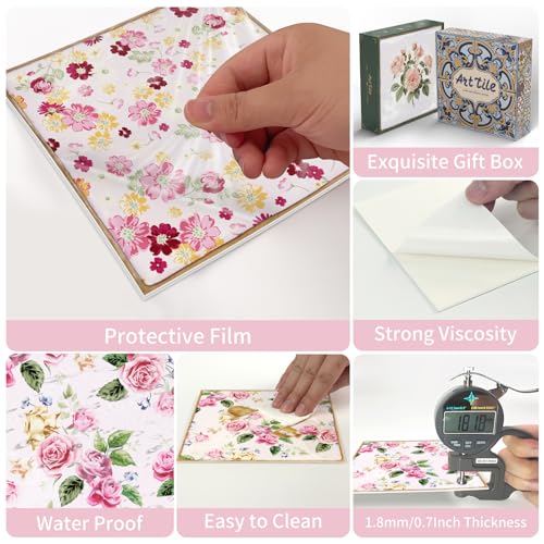 VICCI 24Pcs Peel and Stick Backsplash Pink Tile Stickers, 5.9x5.9 Inch - color: Grt-01, size: 5.9x5.9IN*24pcs