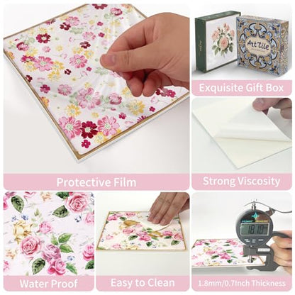 VICCI 24Pcs Peel and Stick Backsplash Pink Tile Stickers, 5.9x5.9 Inch - color: Grt-01, size: 5.9x5.9IN*24pcs
