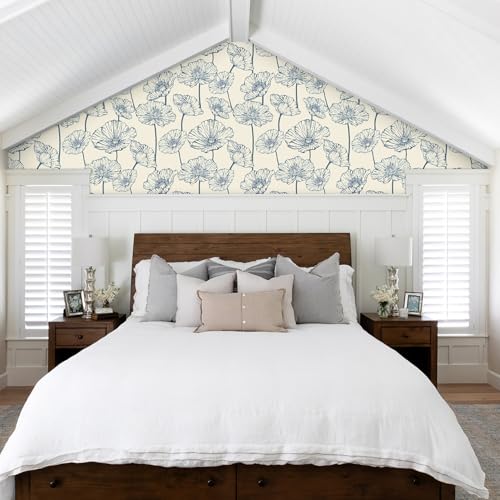 Orainege Peel and Stick Wallpaper Blue and Beige Wallpaper - color: Blue and Beige, size: 17.3" x 196.8"