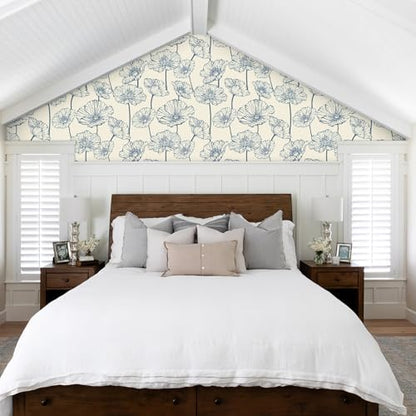 Orainege Peel and Stick Wallpaper Blue and Beige Wallpaper - color: Blue and Beige, size: 17.3" x 196.8"