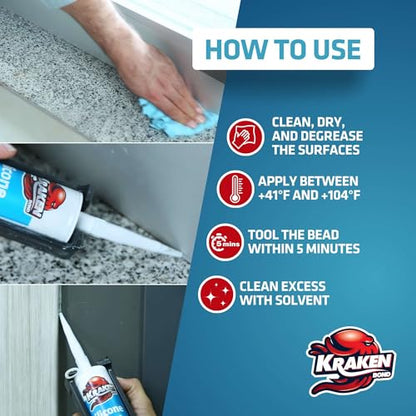 Kraken Bond RTV Silicone Sealant Gray (1 x 10.1 fl.oz.)%100 Waterproof Silicone Caulk Kitchen and Bathroom, All Purpose, Window Caulking Sealant Outdoor, RV, 1 Pack - color: Gray, size: 1 Pack