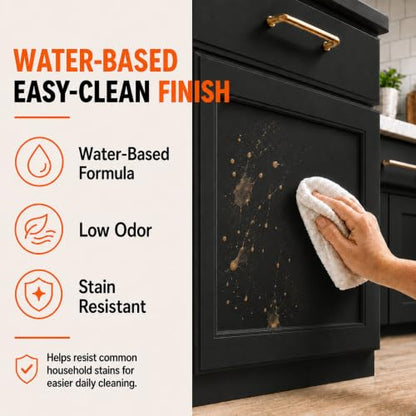 DWIL Cabinet Paint, Water Based Kitchen Cabinet Paint, Black Furniture Paint, Wood Paint, Low Odor, Fast Drying, Semi-Gloss, 16oz Black - color: Black, size: 16 Fl Oz (Pack of 1)