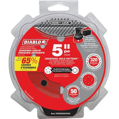 Diablo Hook and Lock ROS Sanding Discs - 5", 320 Grit, Ultra Fine, 50-Pack - style: 320-Grit, Ultra Fine - Pack of 50