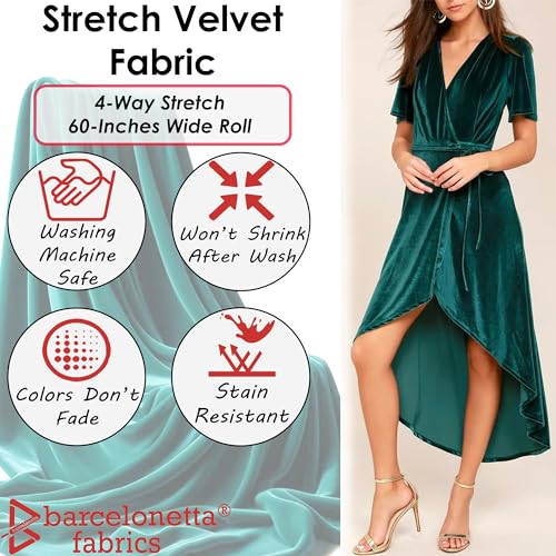 Barcelonetta | Stretch Velvet Fabric | Luxury & Soft | Velvet Fabric | 60" Wide Roll | 10% Spandex | Sewing, Apparel, Upholstery (Hunter Green, 1 Yard) - color: Hunter Green, size: 1 Yard
