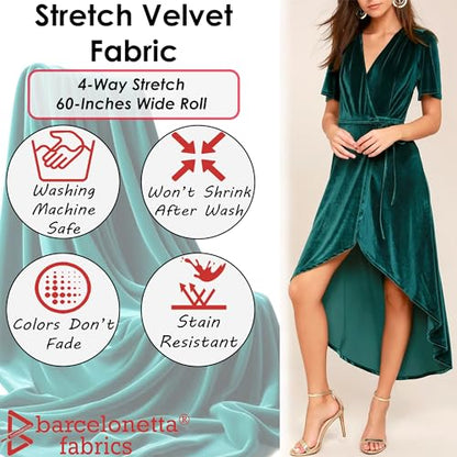 Barcelonetta | Stretch Velvet Fabric | Luxury & Soft | Velvet Fabric | 60" Wide Roll | 10% Spandex | Sewing, Apparel, Upholstery (Black, 1 Yard) - color: Black, size: 1 Yard