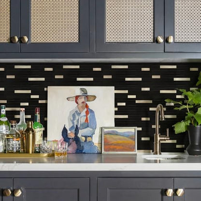 STICKGOO Peel and Stick Backsplash Tile, Stick on Backsplash for Kitchen and Bathroom, Black Mixed Gold Metal Composite Self Adhesive Wall Tiles(10 Sheets) - color: Black Mixed Gold Metal