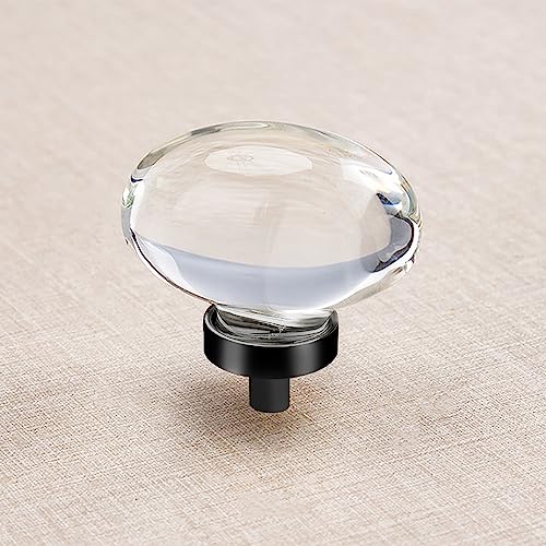 4 Pack Glass Cabinet Knobs and Pulls, Oval Crystal Knobs for Dresser Drawers, Matte Black Kitchen Cabinet Knobs Egg Shape - color: .Matte Black, size: 4 Pack