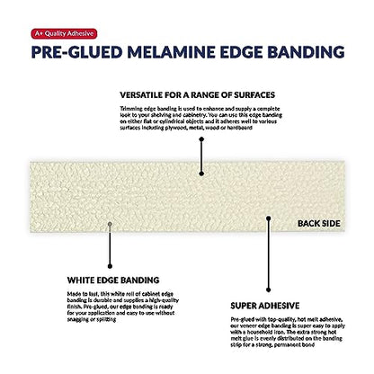 UNMAR White Edge Banding Melamine Iron On Tape Adhesive Wood Board Edging Strips Veneer Trim Laminate Cabinet Furniture MDF Plywood Formica Shelf Stick Countertop (1, White, 5/8 in x 250 ft) - size: 5/8 in x 250 ft