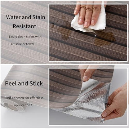 Haimin Wood Grain Slat Wall Panels Peel and Stick Faux Wood Thick Wallpaper - color: Dark Brown