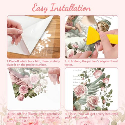 Peacoblue Aristocrat Flowers Rub On Transfers for Furniture 6"x12" - style: Retro Aristocrat with Flowers