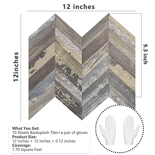 STICKGOO Herringbone Tile Peel and Stick Backsplash for Kitchen&Bathroom - color: Distressed Wood