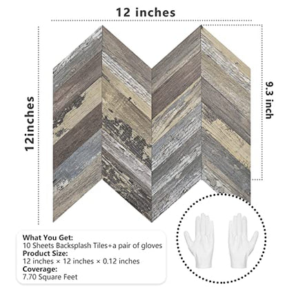 STICKGOO Herringbone Tile Peel and Stick Backsplash for Kitchen&Bathroom - color: Distressed Wood