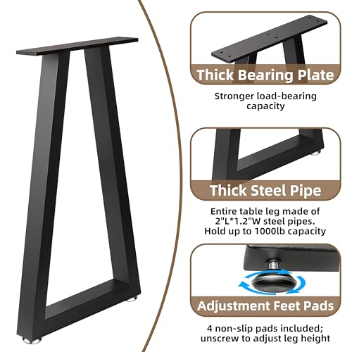 28 Inch Metal Table Legs Trapezoid, Heavy Duty Industrial Steel Desk Leg with Adjustable Feet Pads for Dining Table, Kitchen Base, Console, Black - size: 28 '' T Shape