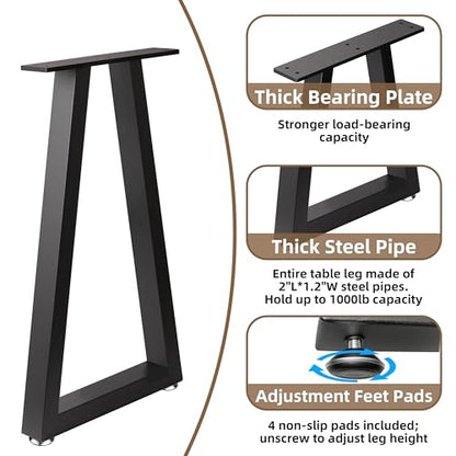 28 Inch Metal Table Legs Trapezoid, Heavy Duty Industrial Steel Desk Leg with Adjustable Feet Pads for Dining Table, Kitchen Base, Console, Black - size: 28 '' T Shape