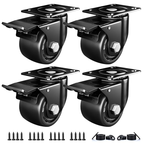 2 Inch Caster Wheels, Casters Set of 4, Heavy Duty Casters Load 2200lbs, Locking Swivel Plate Industrial Casters, Low Gravity Center Castor for Furniture and Workbench - style: 2 Inch