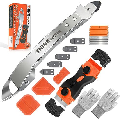 4 in 1 Silicone Caulking Tool Kit, Stainless Steel Caulk Remover Tool - color: Silver-2