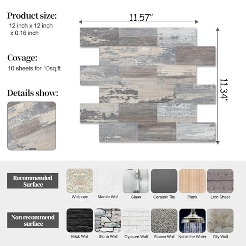 2026 New Upgrade Peel and Stick Backsplash Tile, Peel and Stick 11.34" X 11.57" Wall Tile for Kitchen, Bathroom, Fireplace, Laundry (Light Rustic, 10 Packs) - color: Light Rustic