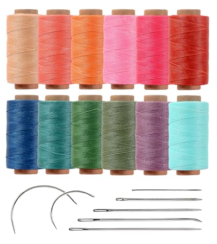 12 Colored Waxed Polyester Thread, 0.45mm Thinner Diameter, 115 Yards/Spool, Wax Coated String Cord for Leather Sewing, Upholstery, Stitching, Binding, Beading, Stringing, and Crafting - color: Rainbow Colors, size: 0.45mm Fine