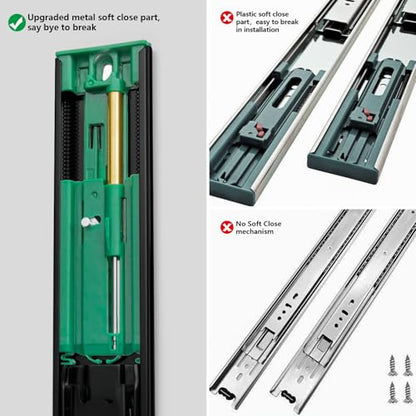 homdiy 10 Pairs Black Soft Close Drawer Slides 24 Inch Side Mount Runners - color: Black, size: 24 Inch