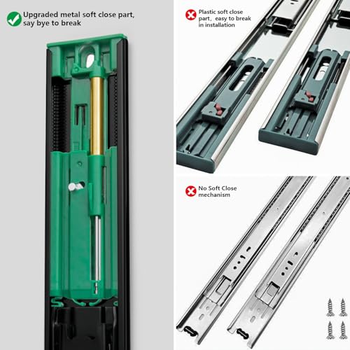 homdiy 10 Pairs Black Soft Close Drawer Slides 18 Inch Side Mount Runners - color: Black, size: 18 Inch