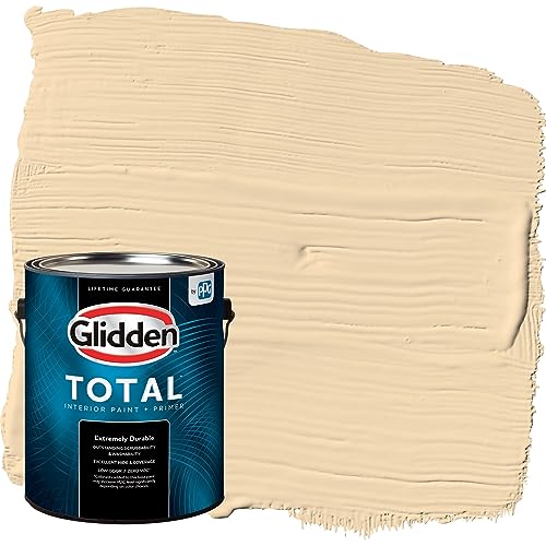 Glidden Total Interior Wall Paint & Primer All-in-One, Chai Tea Latte/Yellow, Flat, 1 Gallon - color: Chai Tea Latte, size: 128 Fl Oz (Pack of 1)
