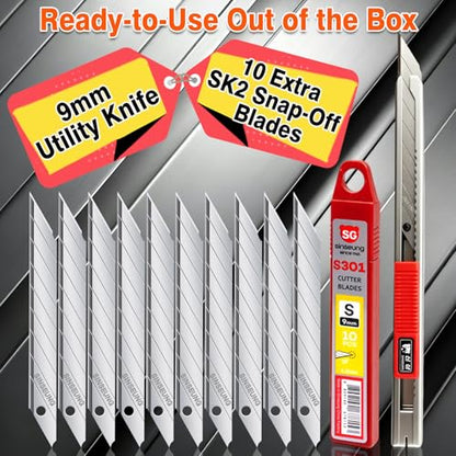 9mm Auto Lock Utility Knife with 30 Degree SK2 Snap-off Blades, Precision Box Cutter for Car Vinyl Wrap, PPF, Window Tint and Craft(S506) - color: 9mm-30 Degree-s506