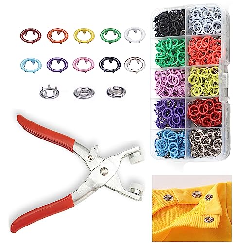 GTAAOY 9.5 mm Metal Snap Buttons with Snap Pliers, 100 Sets / 400 pcs - color: Colorful Hollow Prong Snaps