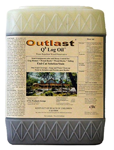 Outlast - Q8 Log Oil Wood Preservative for Decks, Log Homes, End Cuts, & More - Barn Gray - 5 Gallon - color: Barn Gray, size: 5 Gallon