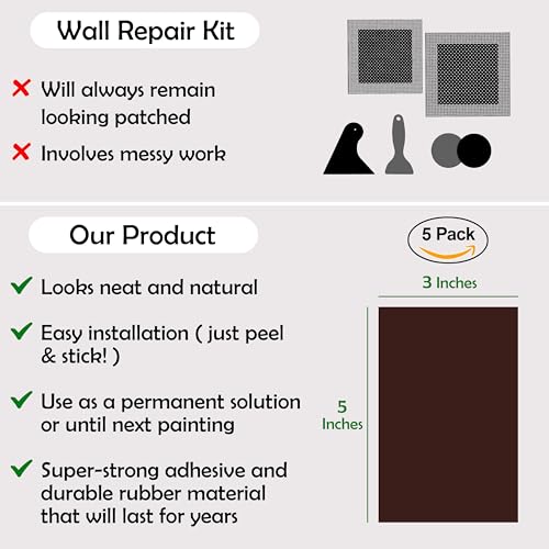 Rubber Bond Self-Adhesive Rubber Wall Outlet Cover Plate 5 Pack - Easy to Apply Peel & Stick Drywall Hole Patch - 5x3 Inch Screwless Blank Wall Plate Cover - Premium Hole Cover (Dark Brown, 5x3 Inch) - color: Dark Brown, size: 5x3 Inch Rectangular
